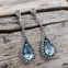 Boucles d'oreilles d'exception en argent, pierre topaze bleue et marcassites