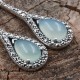 Boucles d'oreilles d'exception en argent, pierre agate bleue & marcassites