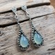 Boucles d'oreilles d'exception en argent, pierre agate bleue & marcassites