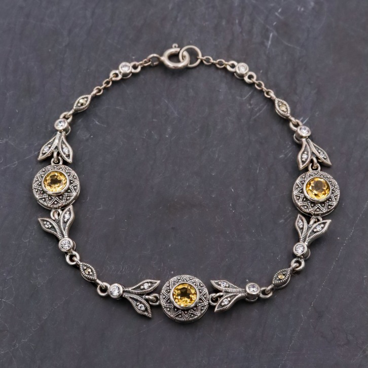 Bracelet d'exception en argent, pierre citrine & zirconium