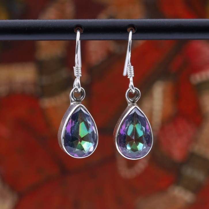 Boucles d'oreilles en argent et pierre topaze mystique