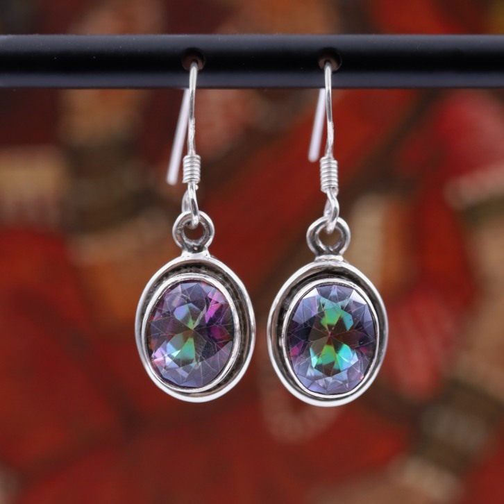 Boucles d'oreilles en argent et pierre topaze mystique