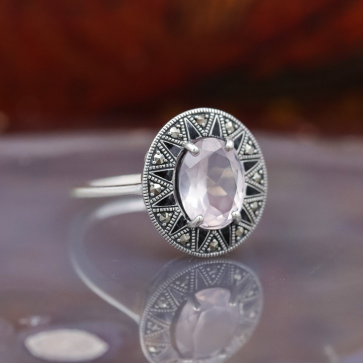 Bague d'exception en argent et pierre quartz rose