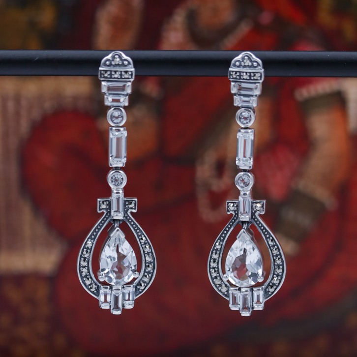 Boucles d'oreilles d'exception en argent et pierre topaze claire