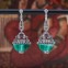 Boucles d'oreilles d'exception en argent, pierre malachite et marcassites