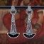 Boucles d'oreilles d'exception en argent, pierre onyx et marcassites