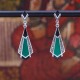 Boucles d'oreilles d'exception en argent et pierre agate verte, onyx et marcassites