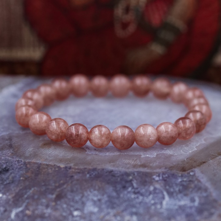 Bracelet pierre Quartz strawberry - 8mm - taille 16-19cm