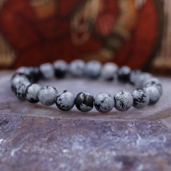 Bracelet pour homme en pierre naturelle(onyx noir+obsidienne néige+