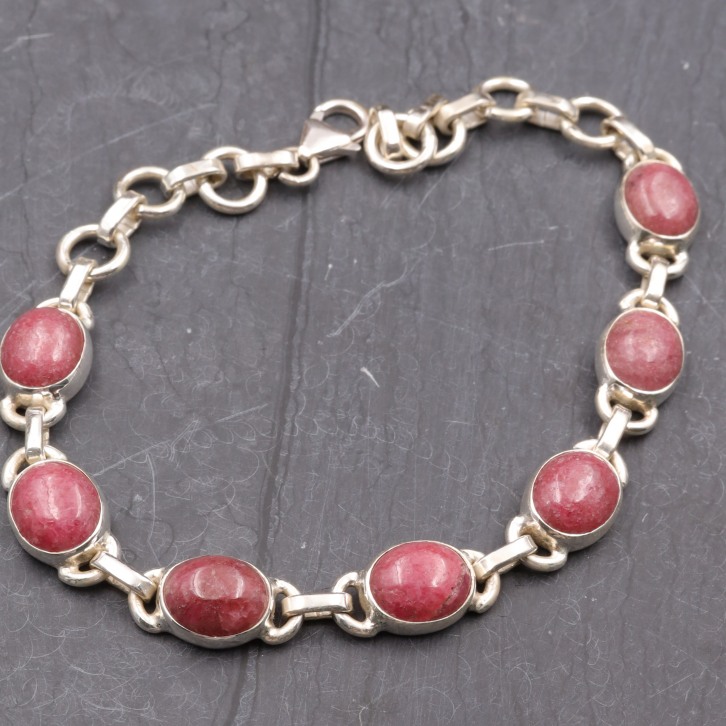 Bracelet en argent et pierre rhodonite