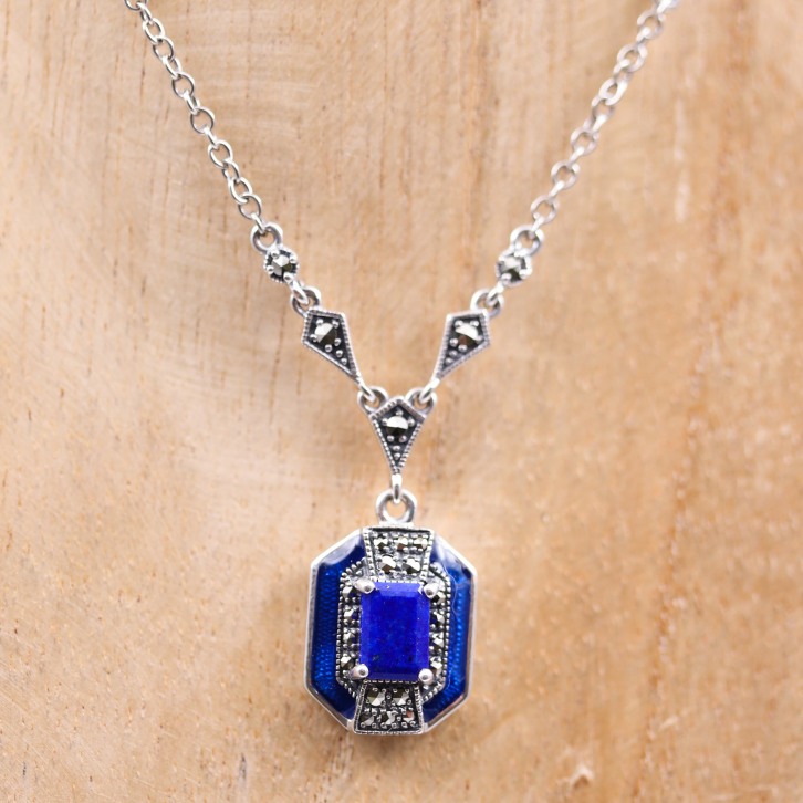 Collier d'exception pierre Lapis Lazuli émail