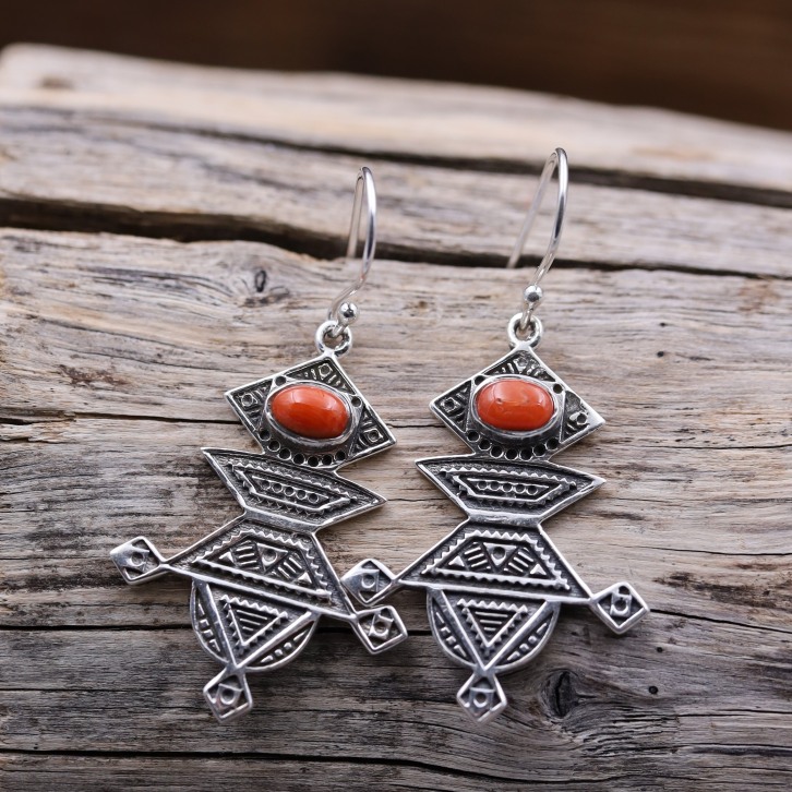 Boucles d'oreilles en argent et pierre corail