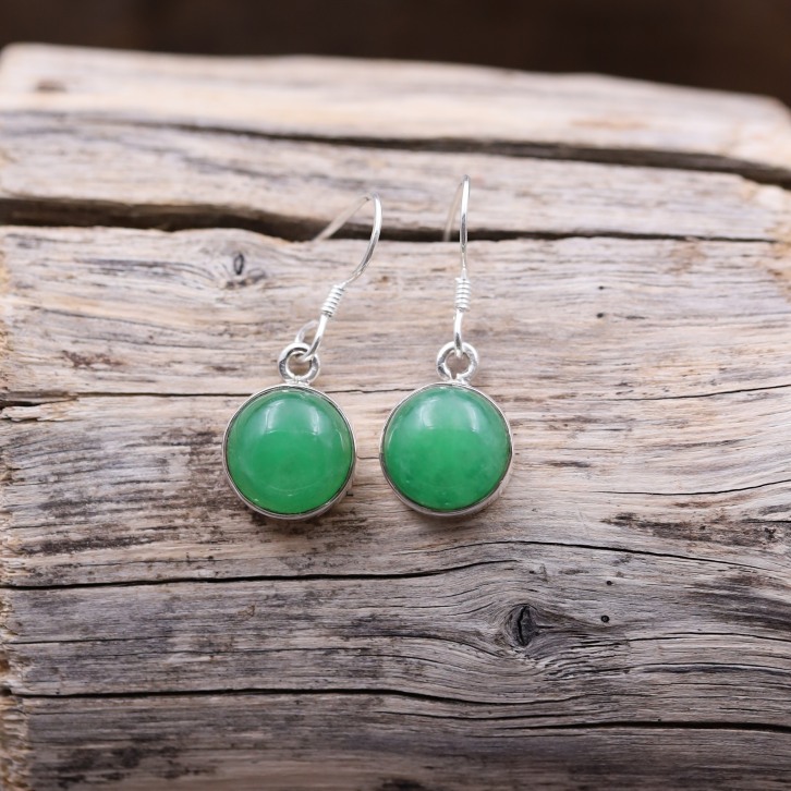 Boucles d'oreilles en argent et pierre Jade verte