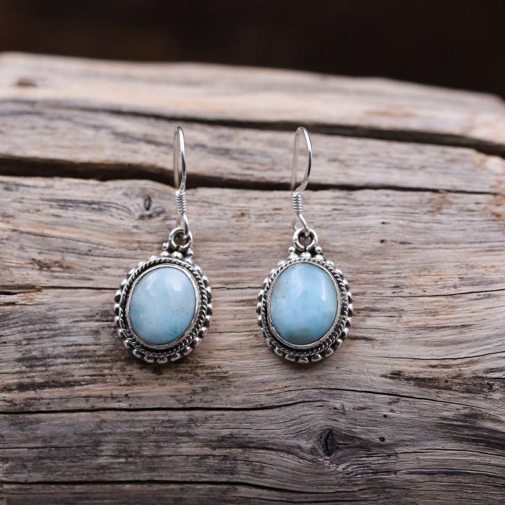 Boucles d'oreilles en argent et pierre larimar