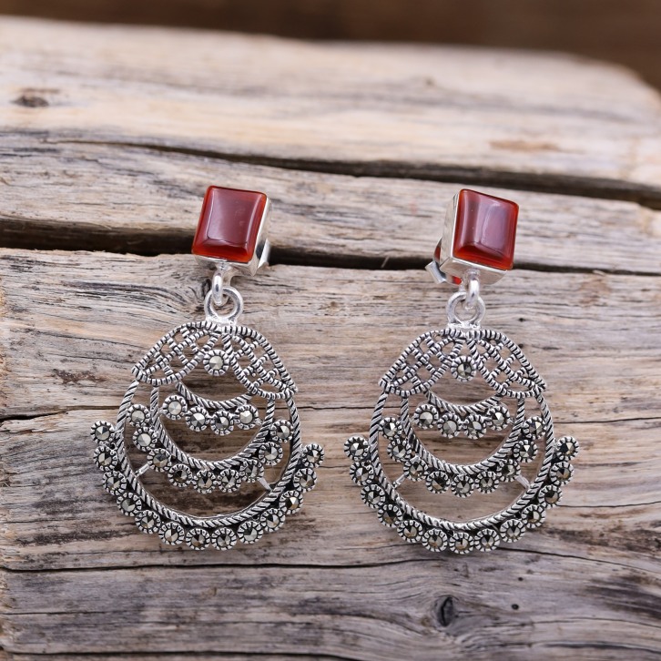 Boucles d'oreilles en argent et marcassites