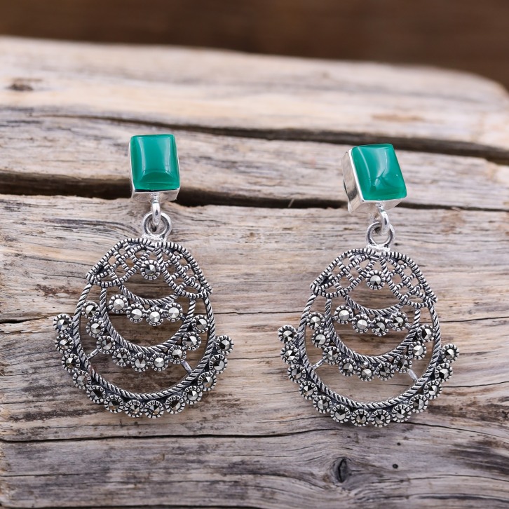 Boucles d'oreilles en argent et marcassites
