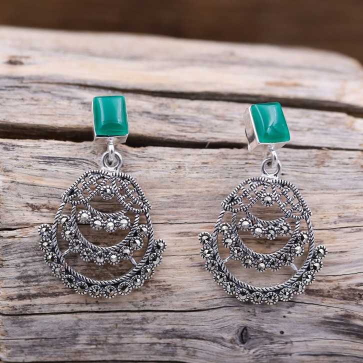 Boucles d'oreilles en argent et marcassites