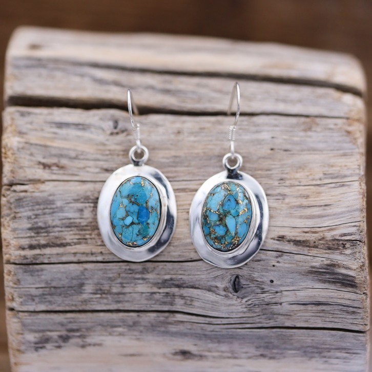 Boucles d'oreilles en argent et pierre turquoise cuivrée