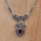 Collier d'exception en argent, marcassites et pierre Grenat