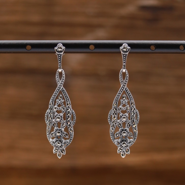 Boucles d'oreilles d'exception en argent et marcassites