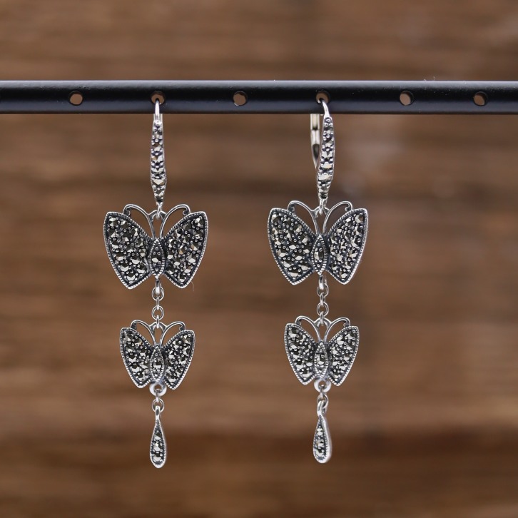 Boucles d'oreilles d'exception en argent et marcassites