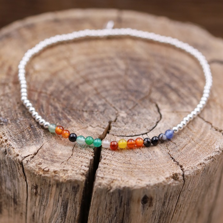 Bracelet perles Argent et multi-pierres