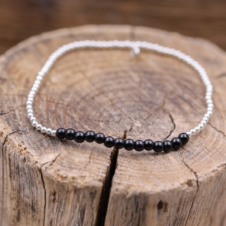 Bracelet perles Argent et pierre Onyx