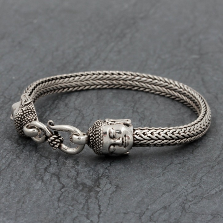 Bracelet en argent Snake Little Bouddha Petite Tête de Bouddha