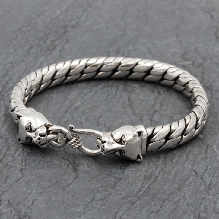 Bracelet en argent snake Le Rajah tête de félin