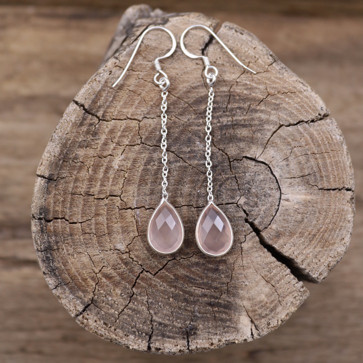 Boucles d'oreilles en argent et pierre quartz rose