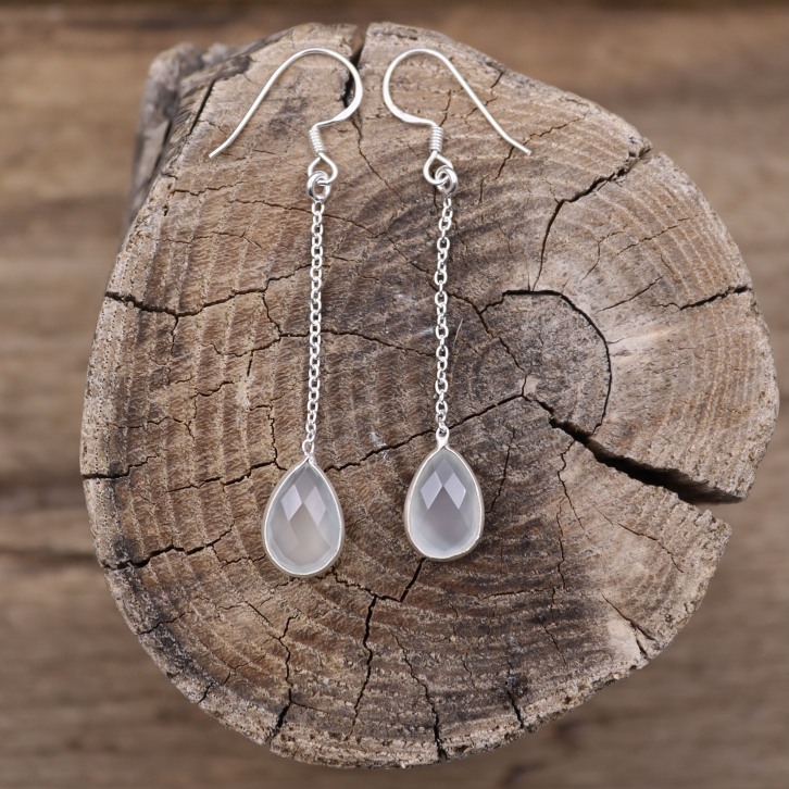 Boucles d'oreilles en argent et pierre préhnite