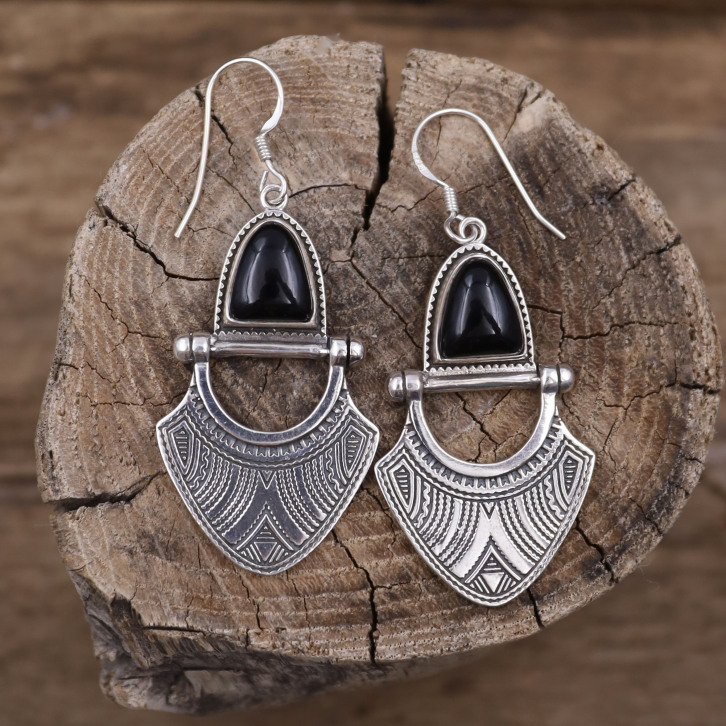 Boucles d'oreilles en argent et onyx