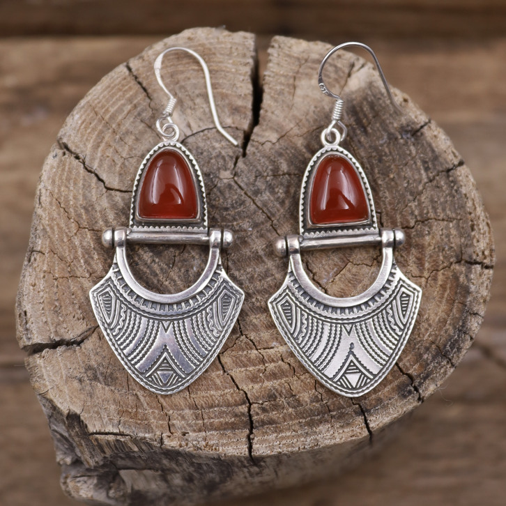 Boucles d'oreilles en argent et cornaline