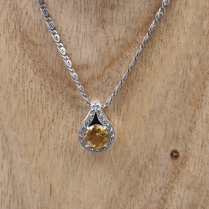 Pendentif d'exception en argent, marcassites et citrine