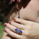 Boucles d'oreilles d'exception en argent, marcassites, pierres lapis lazuli et agate verte