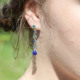 Boucles d'oreilles d'exception en argent, marcassites, pierres lapis lazuli et agate verte