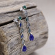 Boucles d'oreilles d'exception en argent, marcassites, pierres lapis lazuli et agate verte