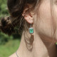 Boucles d'oreilles d'exception en argent, marcassites et pierre agate verte