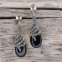 Boucles d'oreilles d'exception en argent, marcassites et agate noire