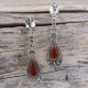 Boucles d'oreilles d'exception en argent, marcassites et pierre cornaline