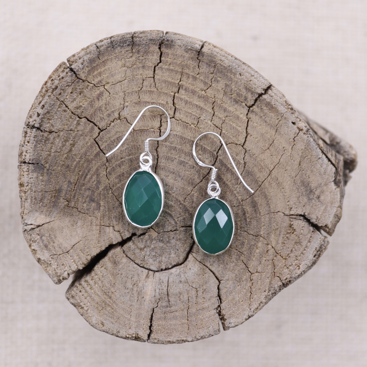 Boucles d'oreilles en argent et agate verte