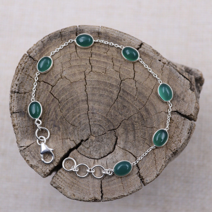 Bracelet en argent et agate verte