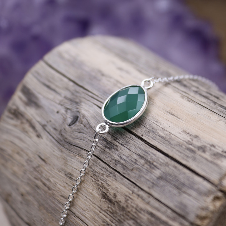 Bracelet en argent et agate verte