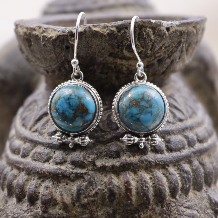 Boucle d'oreille en argent et turquoise cuivrée