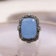 Bague d'exception en argent avec jade bleu et marcassite