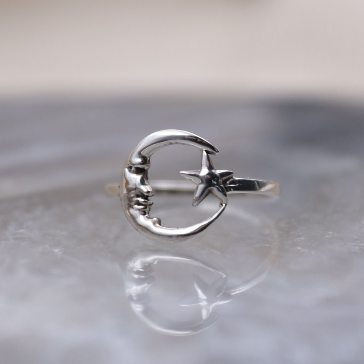 Bague en argent - lune et étoile