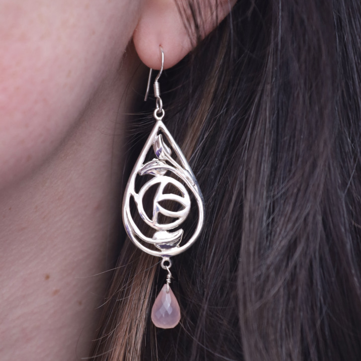 Boucles d'oreilles en argent et quartz rose