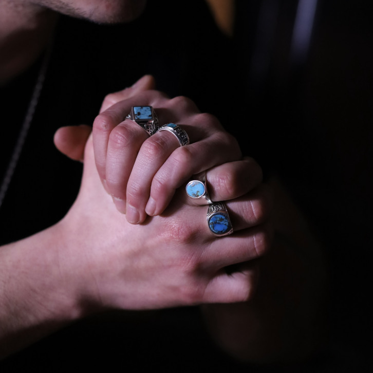 Bague en argent et turquoise cuivrée