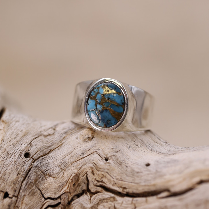 Bague en argent et turquoise cuivrée