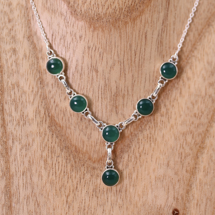 Collier en argent et agate verte